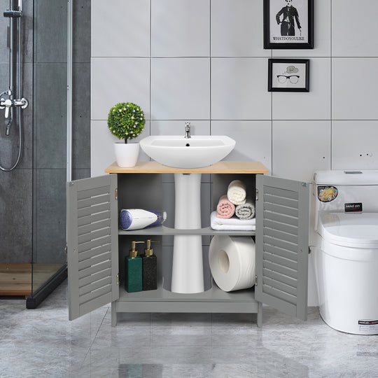 Modern Double Shutter Door MDF Bathroom Sink Cabinet Grey