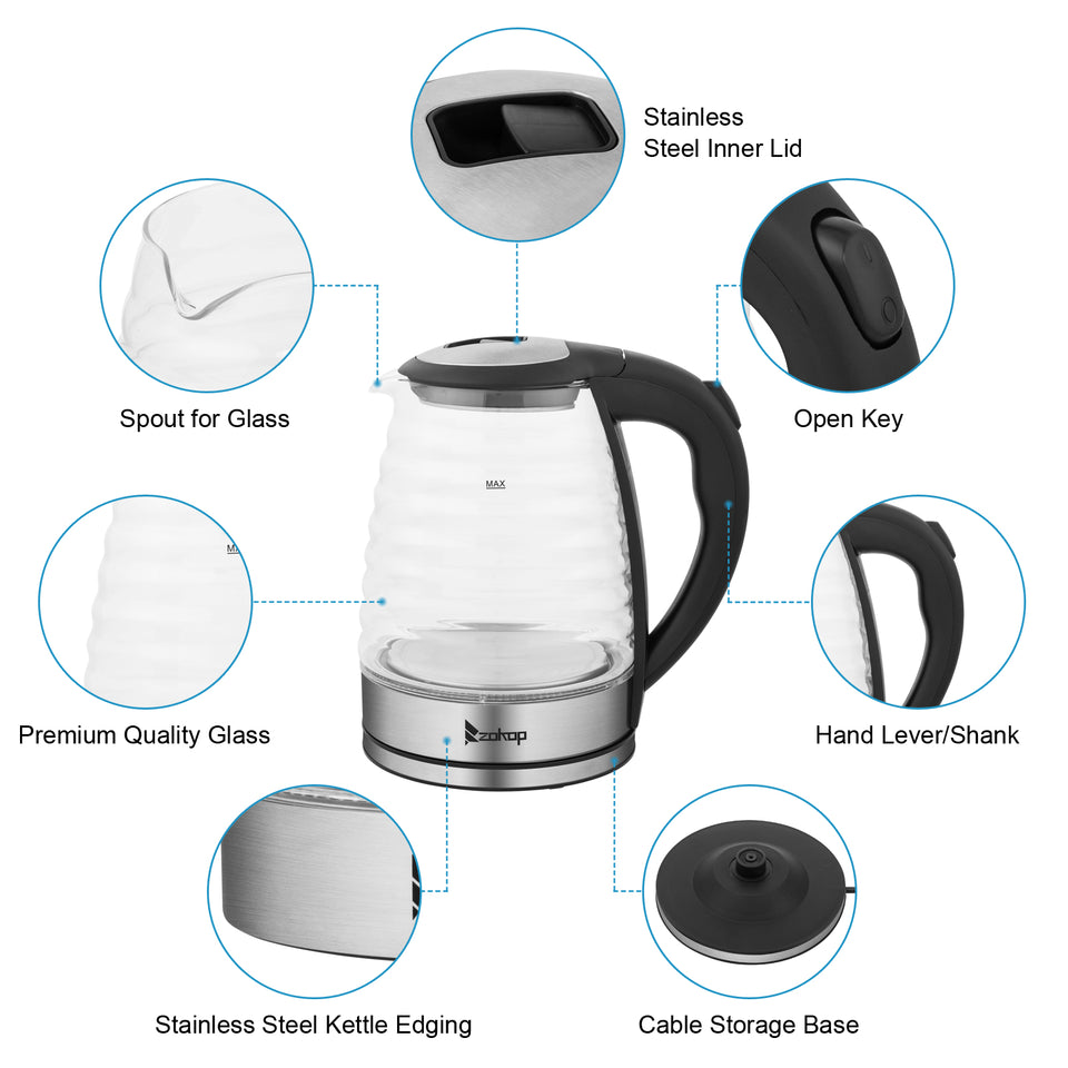 Electric Kettle High Quality Glass Blue Light