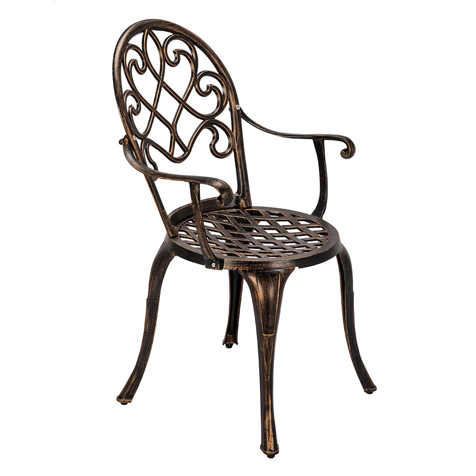 European Style Cast Aluminum Outdoor 3 Piece Patio Bistro Set of Table and Chairs with Ice Bucket Bronze