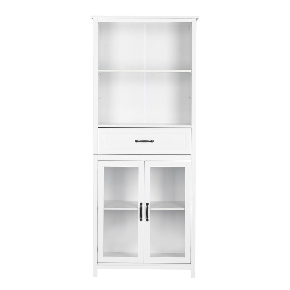 FCH American Country MDF Spray Paint Upper Shelf Middle Drawer Lower Two Doors Bookcase White