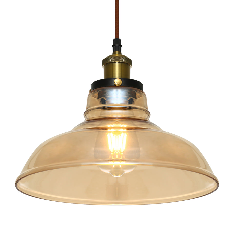 Retro Vintage Gold Glass Ceiling Hanging Pendant Shade Chandelier Light w/ bulb