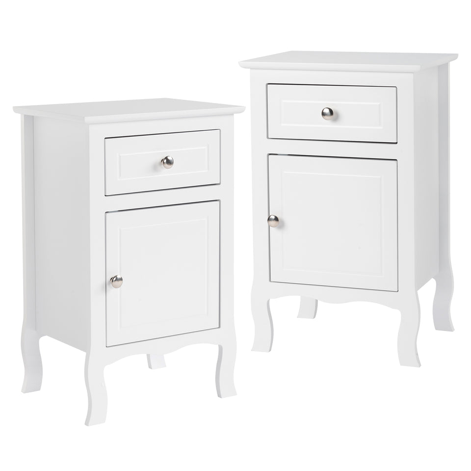 FCH 2pcs 40*30*63cm Country Style MDF Curved Feet One Draw One Door Night Table White