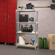 Heavy-duty galvanised metal shelving unit with four tiers, ideal for garage storage, supporting up to 175kg per shelf.
