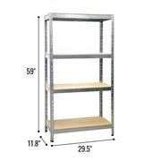 Heavy-duty galvanized metal shelving unit with four tiers, ideal for garage storage, supporting up to 175kg per shelf.