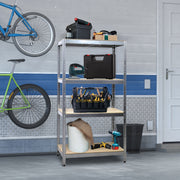 Heavy duty galvanised metal shelving rack with four tiers, ideal for garage storage, supporting up to 175kg per shelf.
