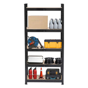 Black metal garage shelving unit with five tiers, 180cm tall, sturdy boltless storage rack by Lavish Kitchen Isle.