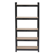 Black metal garage shelving unit with five tiers, 180cm tall, featuring boltless design for heavy-duty storage by Lavish Kitchen Isle.
