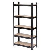 Heavy duty black metal garage shelving unit with 5 tiers, 180cm high, from Lavish Kitchen Isle for boltless storage.