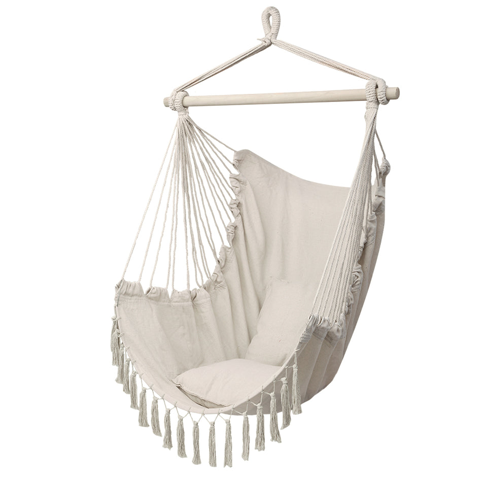 1.5*1.2m Tassel Plus Pillow Hanging Chair Beige