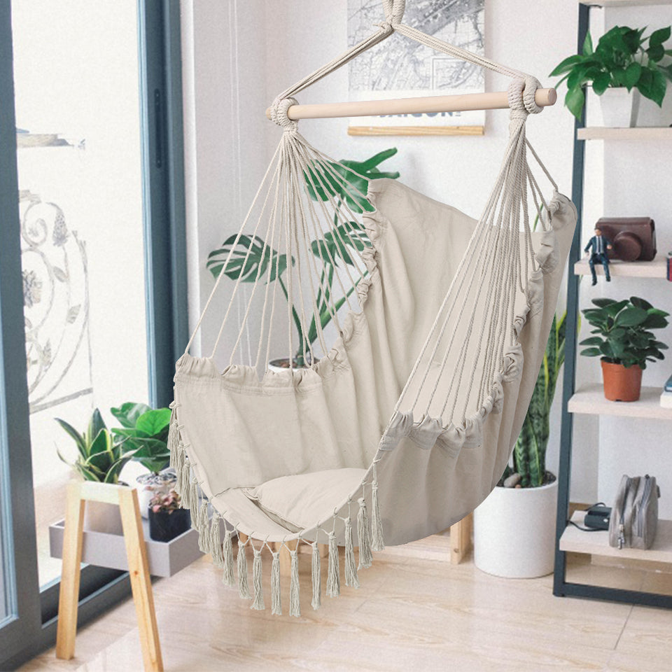 1.5*1.2m Tassel Plus Pillow Hanging Chair Beige