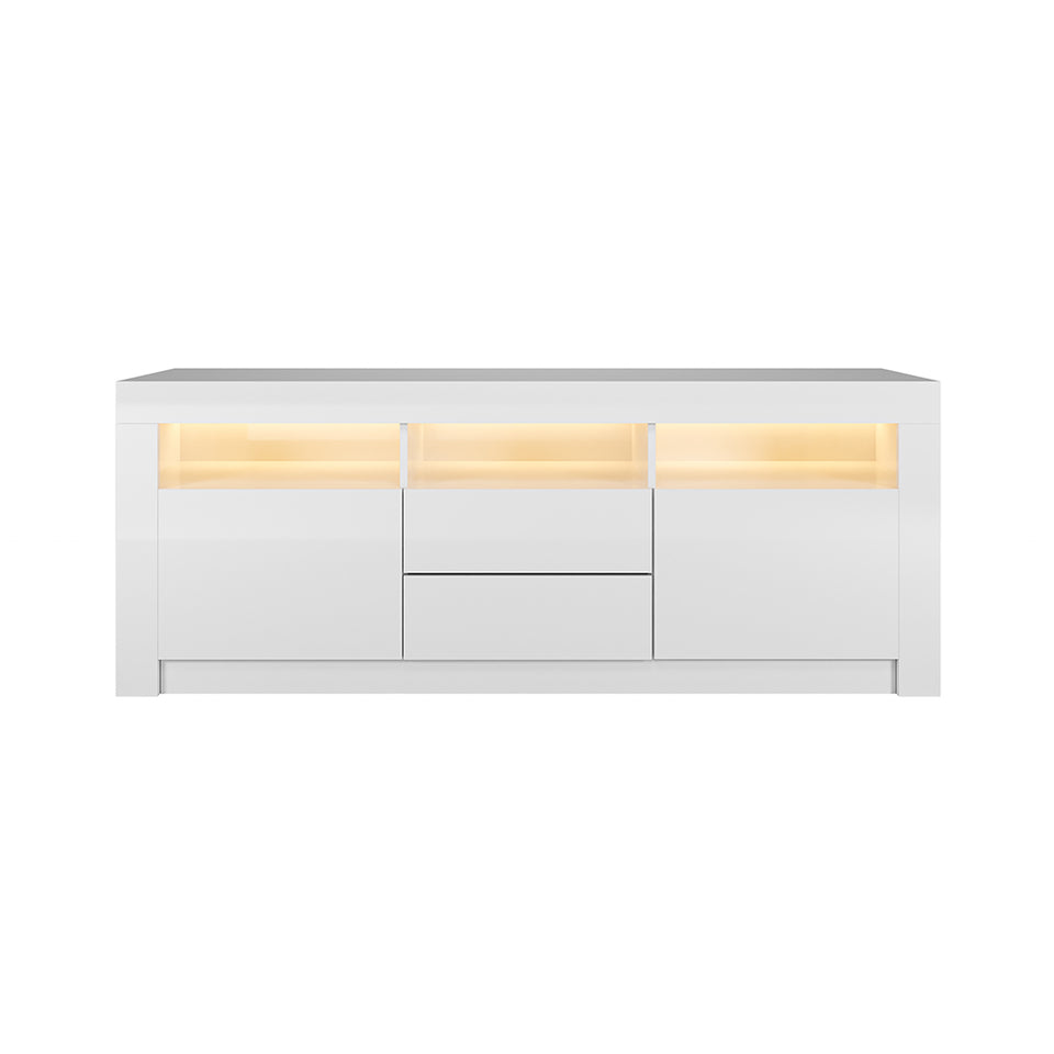 157 cm TV Unit Stand Cabinet Sideboard High Gloss Front LED Light All White