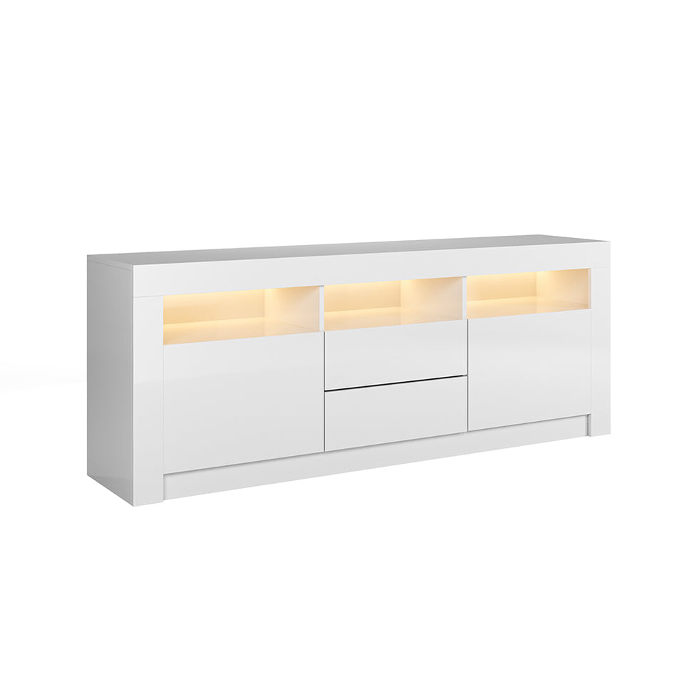 157 cm TV Unit Stand Cabinet Sideboard High Gloss Front LED Light All White
