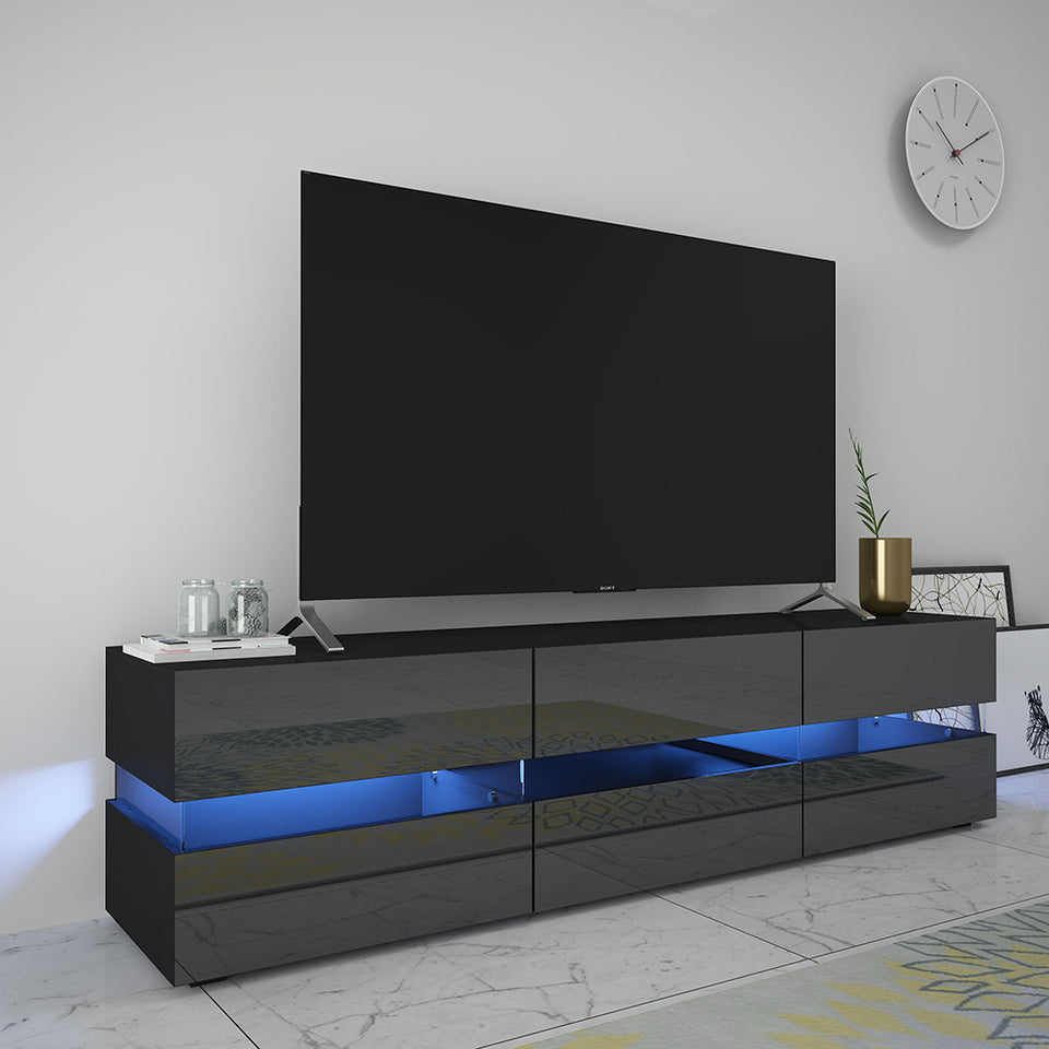 75" Large TV Unit Stand Cabinet High Gloss Drawers With LED light