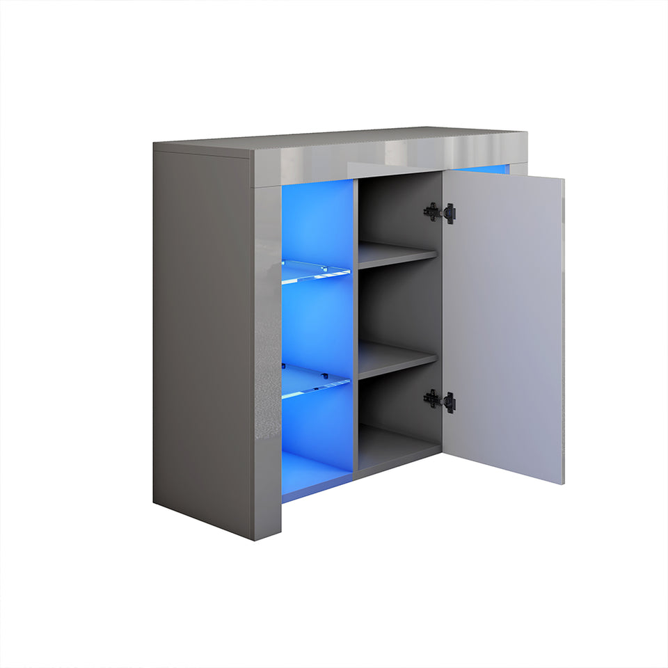 94cm Grey High Gloss 1 Door Sideboard Buffet Cabinet Cupboard Shelves LED