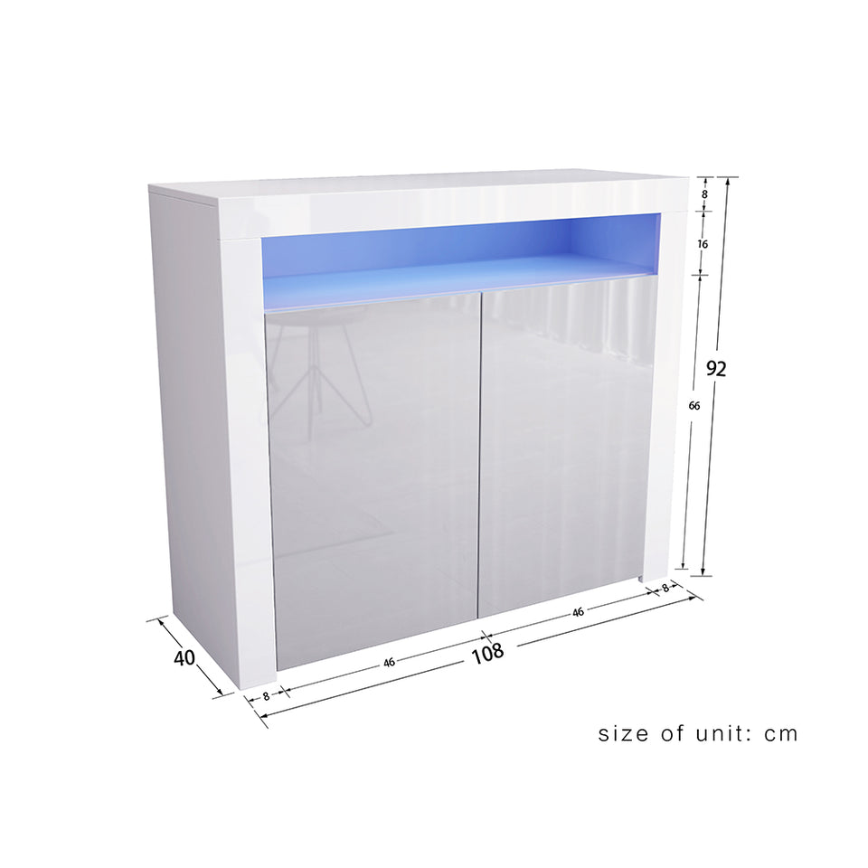 108cm Sideboard Cabinet Cupboard High Gloss 2 Doors