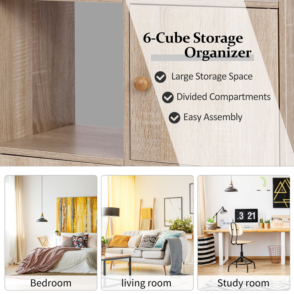 Storage Bookcase with 6 Cube Organizers,3 Cabinets with Doors and 3 Open Cubes Book Display
