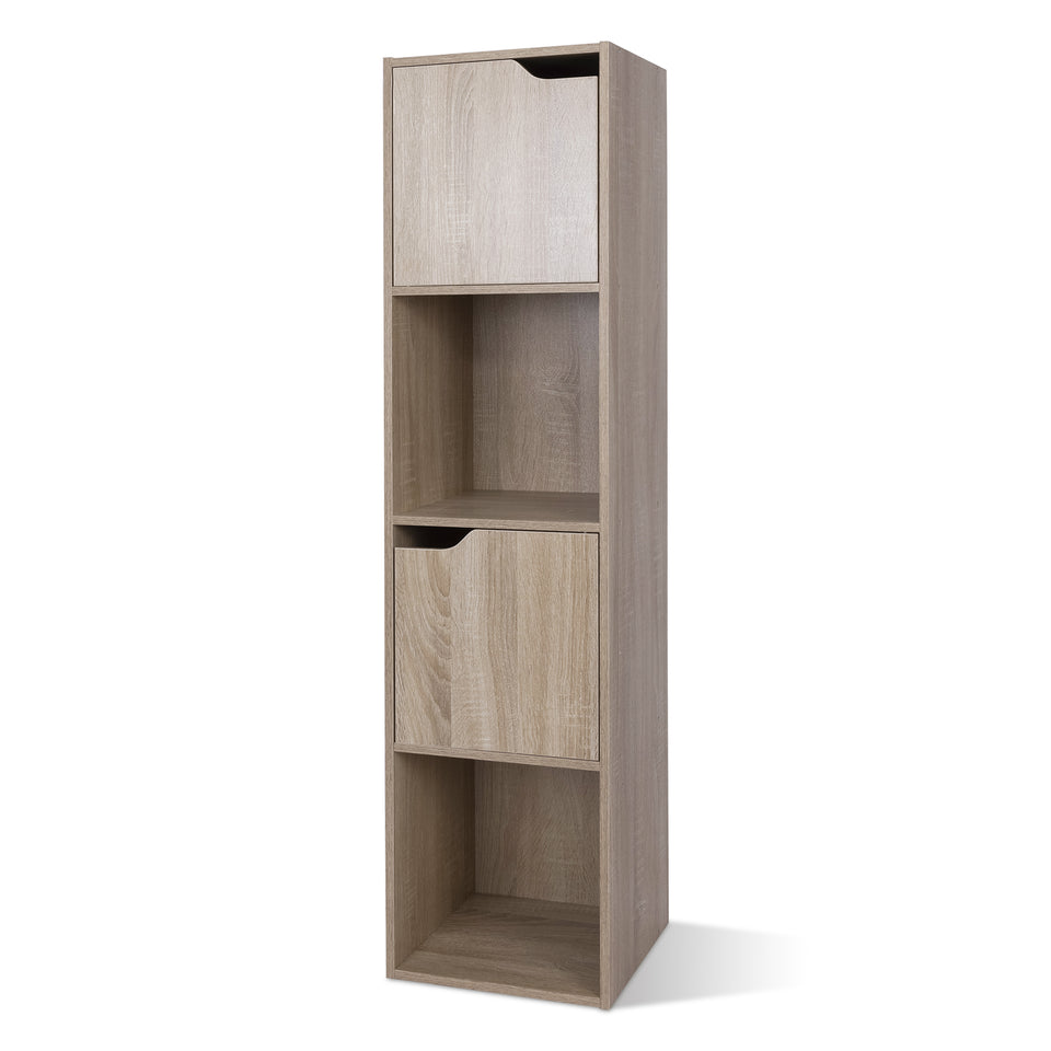 Storage Bookcase with 4 Cube Organisers, 2 Cabinets with Doors and 2 Open Cubes Book Display