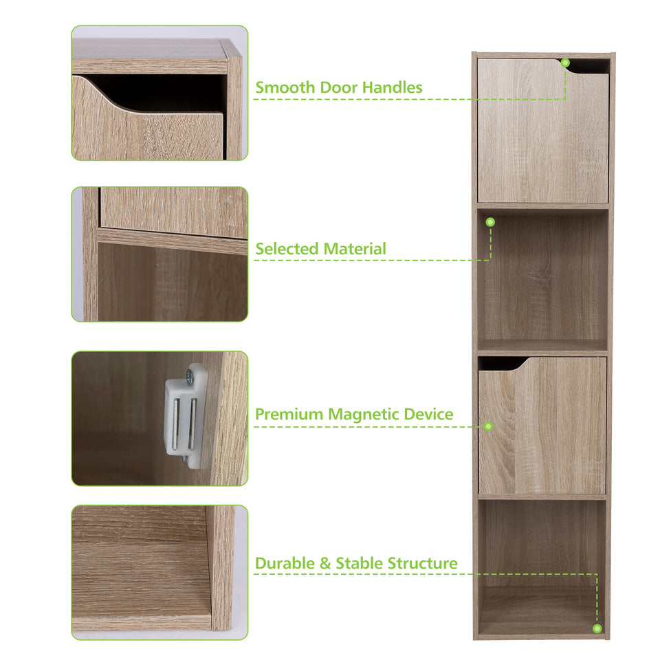 Storage Bookcase with 4 Cube Organisers, 2 Cabinets with Doors and 2 Open Cubes Book Display