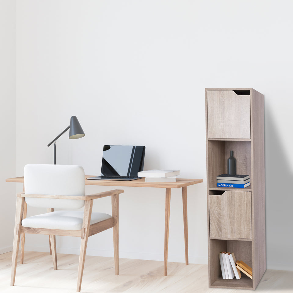 Storage Bookcase with 4 Cube Organisers, 2 Cabinets with Doors and 2 Open Cubes Book Display