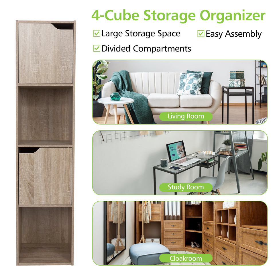 Storage Bookcase with 4 Cube Organisers, 2 Cabinets with Doors and 2 Open Cubes Book Display
