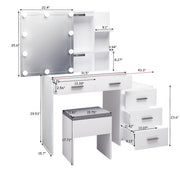 Particleboard Triamine Veneer 5 Pumps 2 Shelves Mirror Cabinet Three Dimming Light Bulb Dressing Table Set White