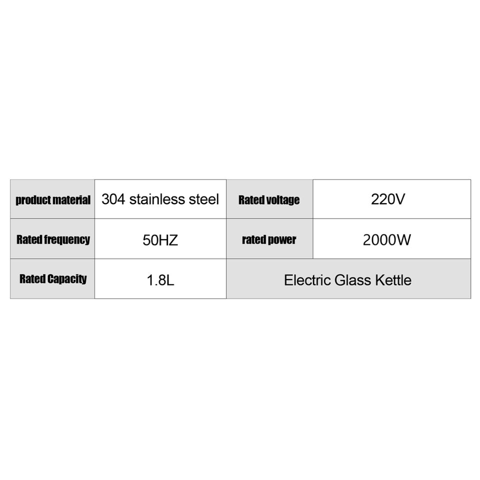 1.8L Electric Glass Kettle UK Plug