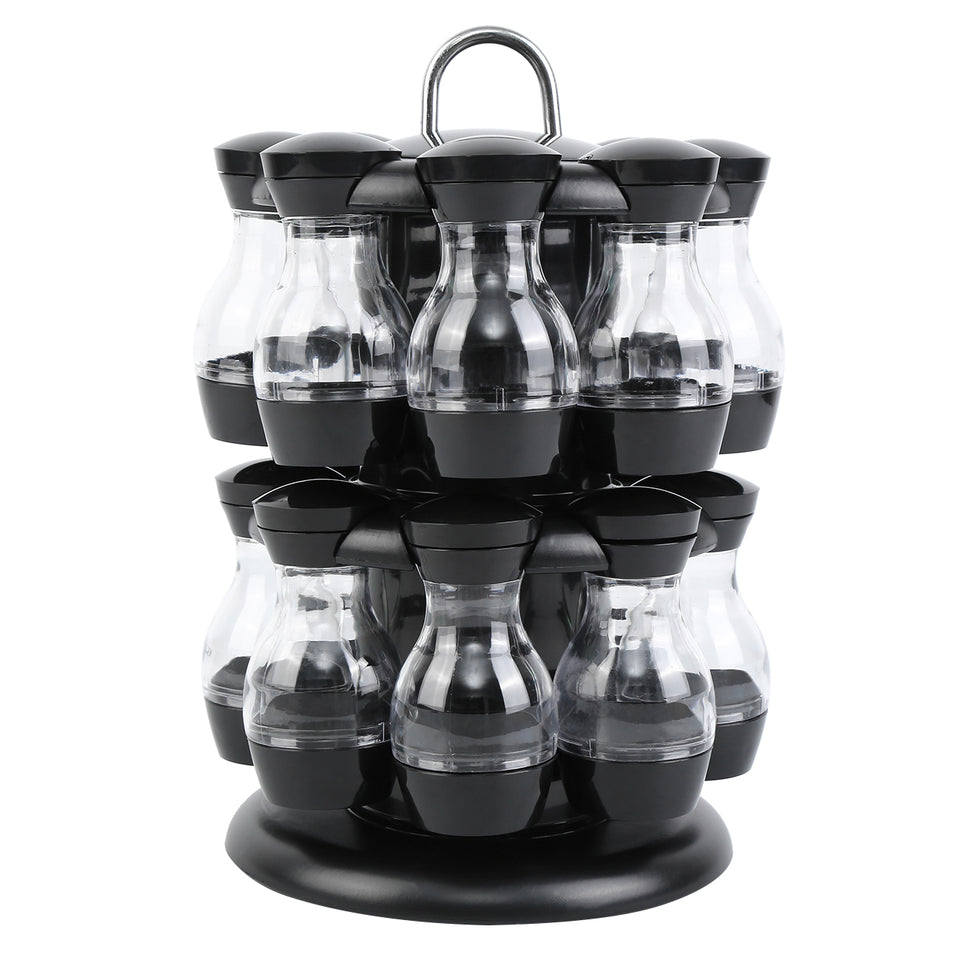 16 Jars Rotating Spice Rack Kitchen Seasoning Holder ABS Plastic Stand Rack