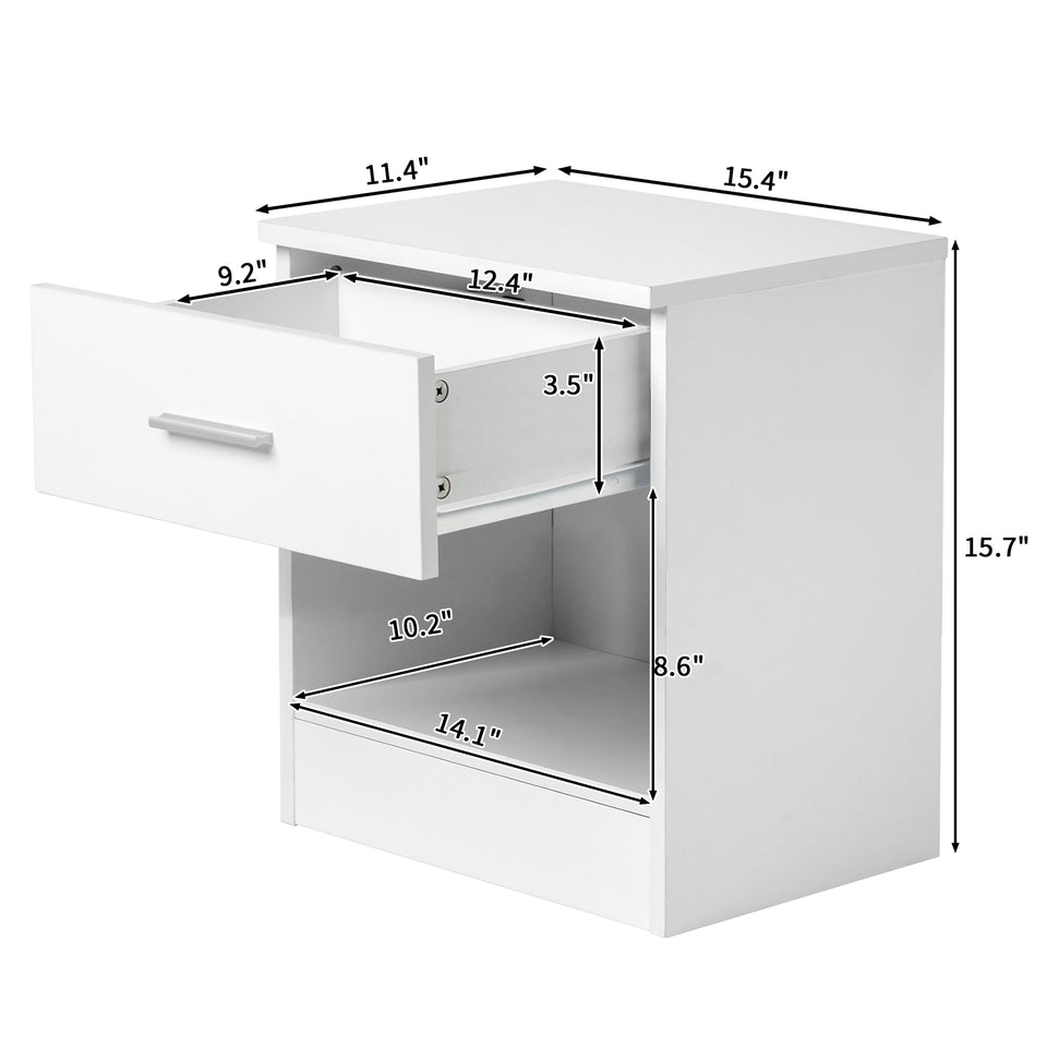 2-Tier Nightstand Bedside Cabinet End Table for Bedroom Home Office White