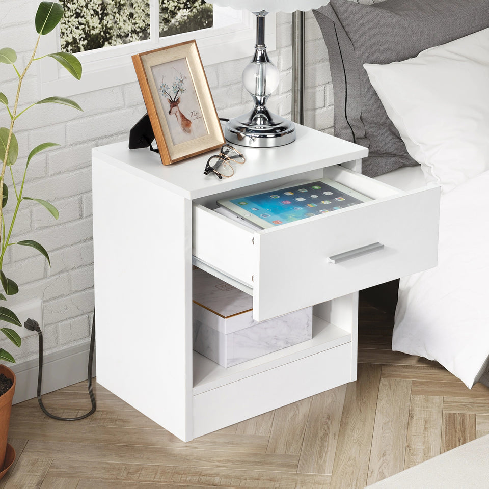 2-Tier Nightstand Bedside Cabinet End Table for Bedroom Home Office White