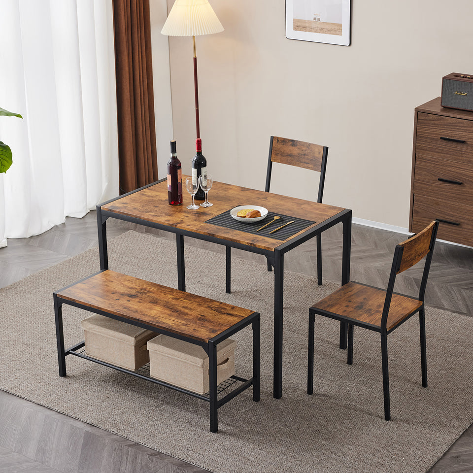 Dining Table Set for 4  with 2 Chairs and a Bench for Small Space Bar Pub Apartment- Rustic Brown