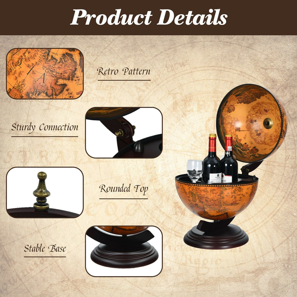 Tabletop Retro Globe Wine Stand with Map Patterns-COSTWAY