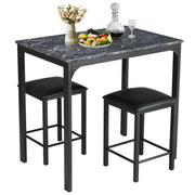 3 Piece Dining Table Set with 2 Faux Leather Backless Stools - Lavish Kitchen Isle