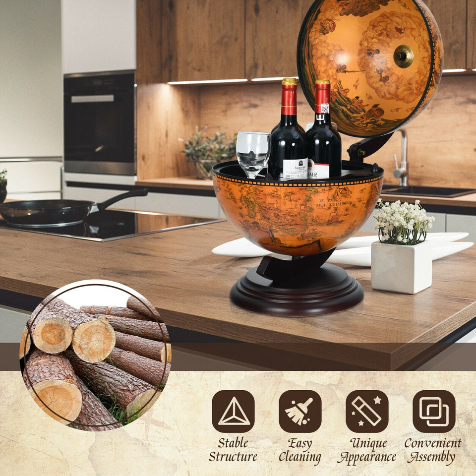 Tabletop Retro Globe Wine Stand with Map Patterns-COSTWAY