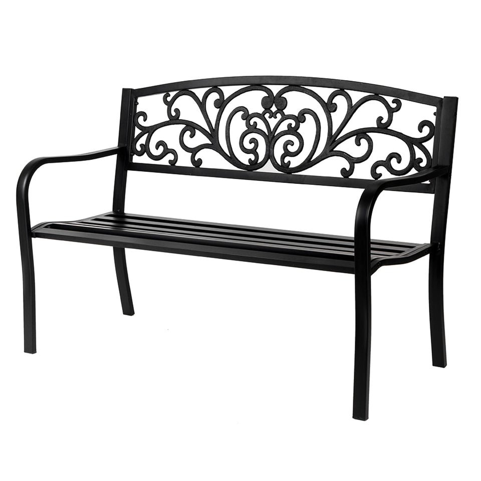 50" Iron Outdoor Courtyard Decoration Park Leisure Bench with Curved Armrests & Backrest