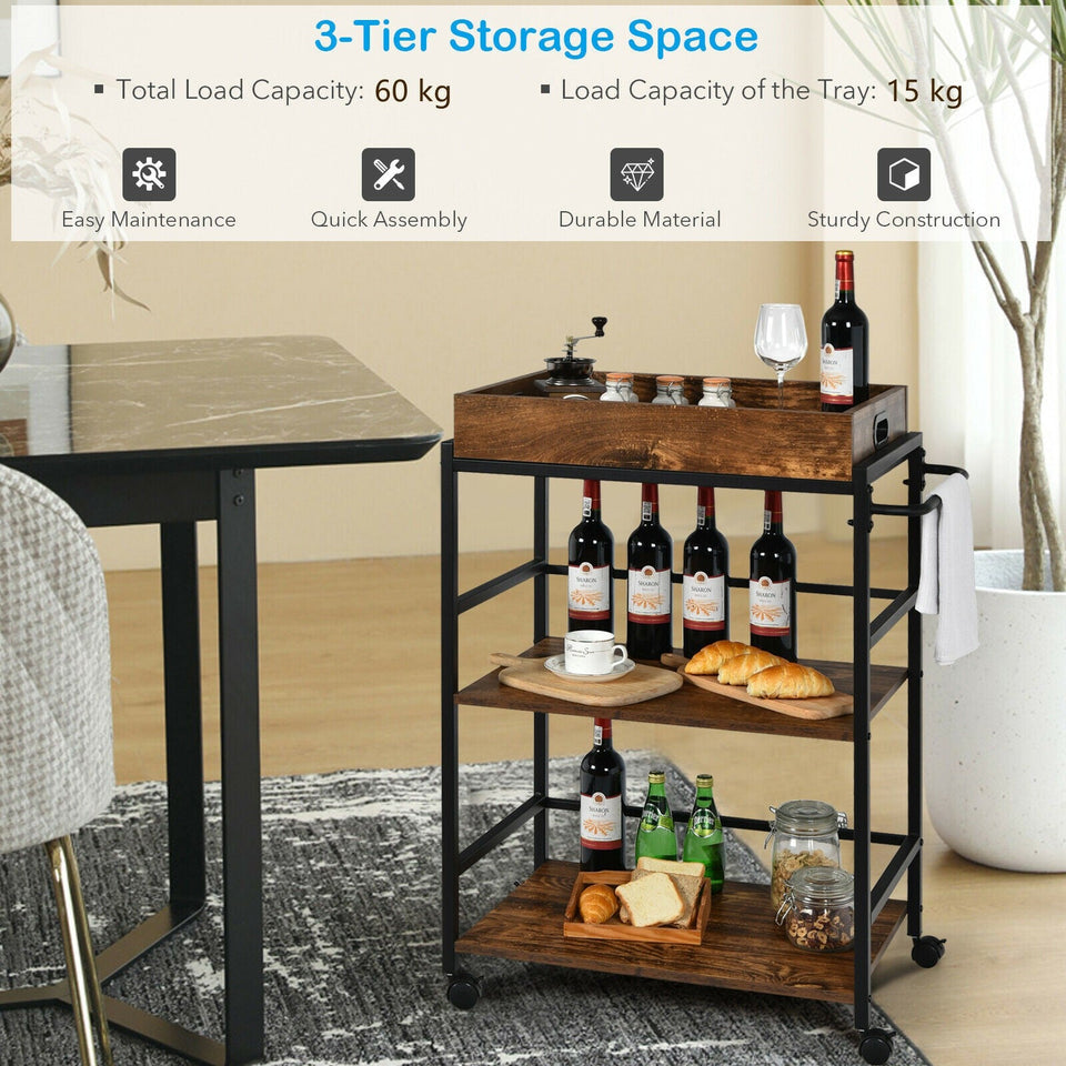 3-Tier Versatile Serving Trolley-COSTWAY
