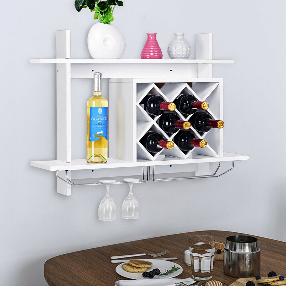 Wall Mounted Wine Rack for 6-Bottles with Storage Display-COSTWAY