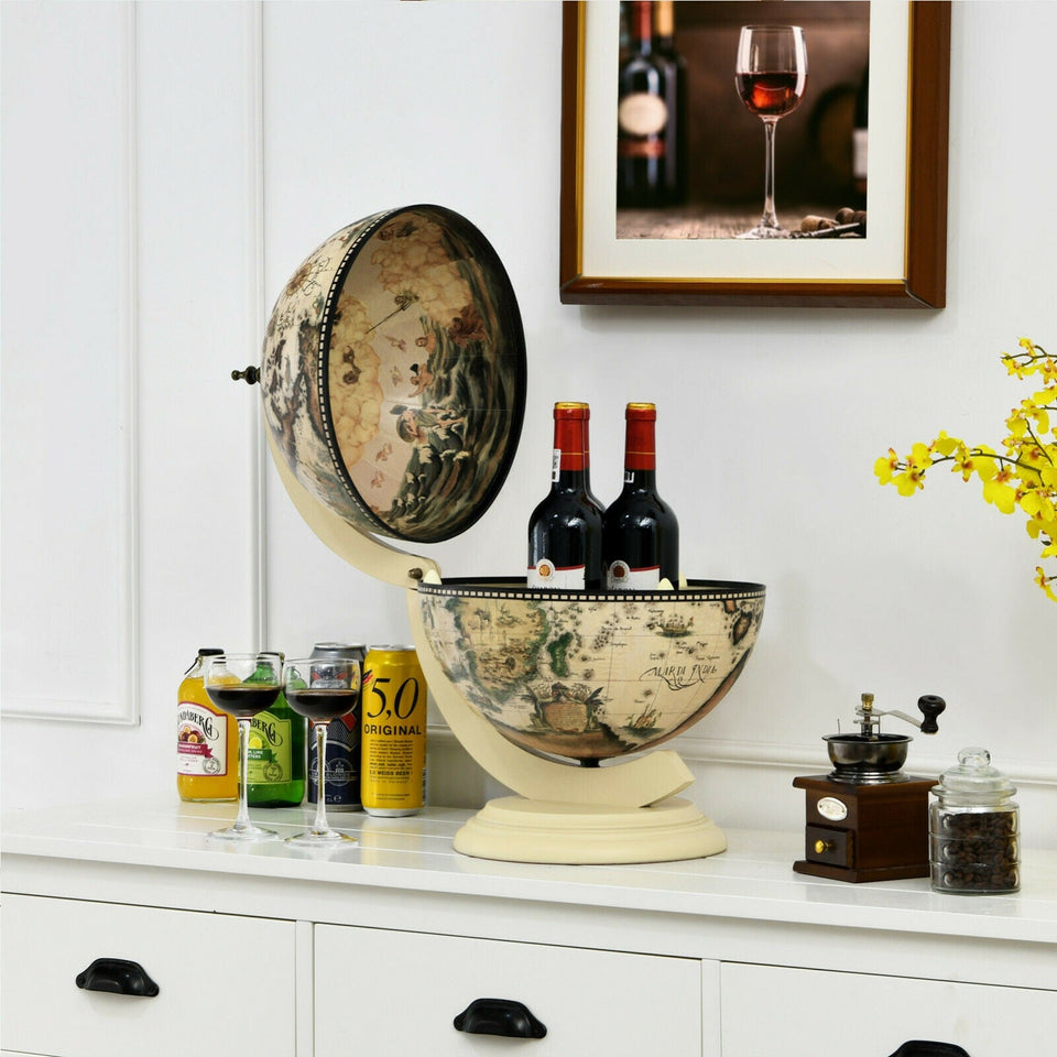 Tabletop Retro Globe Wine Stand with Map Patterns-COSTWAY