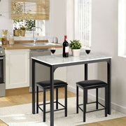 3 Piece Dining Table Set with 2 Faux Leather Backless Stools - Lavish Kitchen Isle
