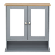 2 Mirror Door 1 Storage Layer MDF Spray Paint Bathroom Wall Cabinet Grey
