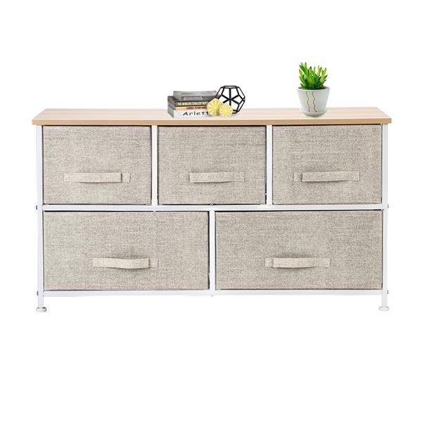 2-Tier Wide Closet Dresser With 5 Easy Pull Fabric Drawers And Metal Frame