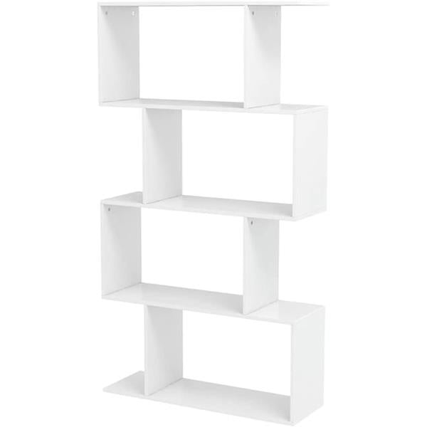 4 Shelf Bookcase, Modern S-Shaped Z-Shelf Style Bookshelf