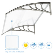 White and grey household door and window rain cover eaves canopy with bracket, suitable for exterior protection.