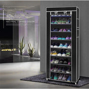 Black Lavish Kitchen Isle 10-layer shoe rack with 9 lattice shelves, space-saving design in non-woven fabric material