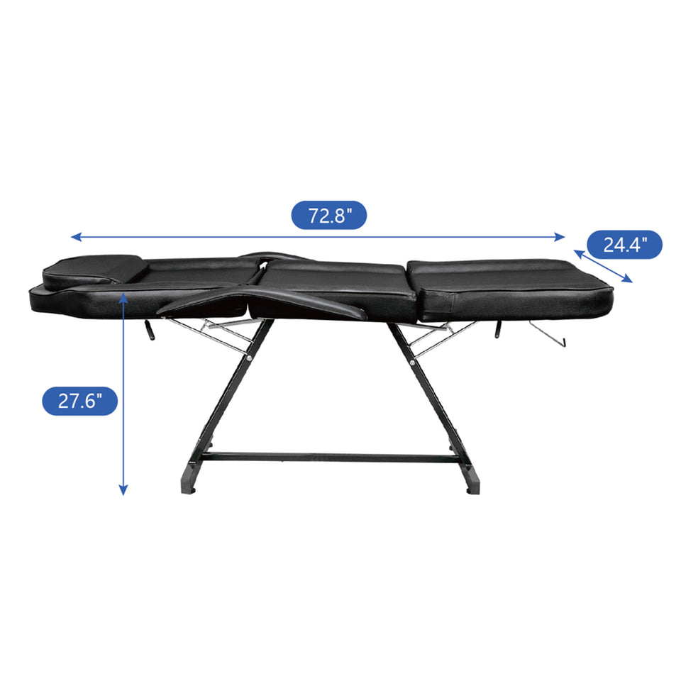 Reclining Beauty Salon Chair Tattoo Spa Facial Couch Bed with Stool Black