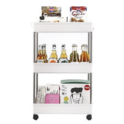 3-Layer Mobile Multi-functional Storage Cart,Suitable for Kitchen, Bathroom, Laundry Room Narrow Place, Plastic and Stainless Steel, White