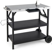 3-Tier Foldable Stainless Outdoor Cart with 2 Wheels - Lavish Kitchen Isle