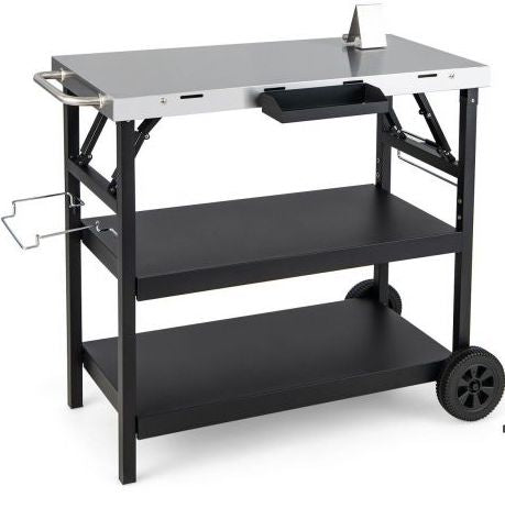 3-Tier Foldable Stainless Outdoor Cart with 2 Wheels