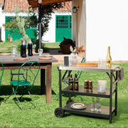 3-Tier Foldable Stainless Outdoor Cart with 2 Wheels - Lavish Kitchen Isle