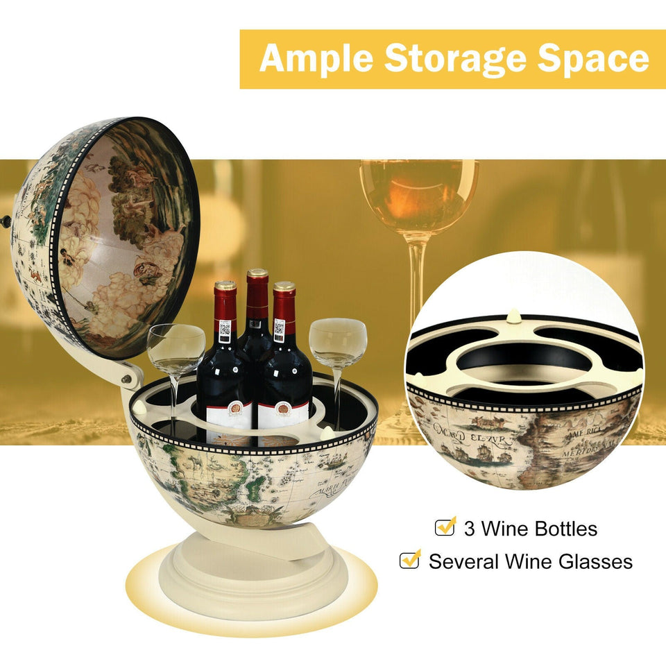 Tabletop Retro Globe Wine Stand with Map Patterns-COSTWAY