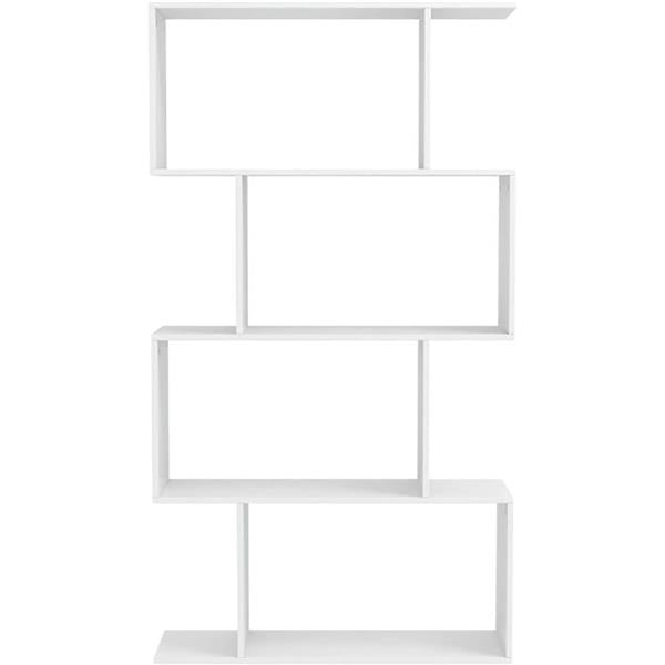 4 Shelf Bookcase, Modern S-Shaped Z-Shelf Style Bookshelf